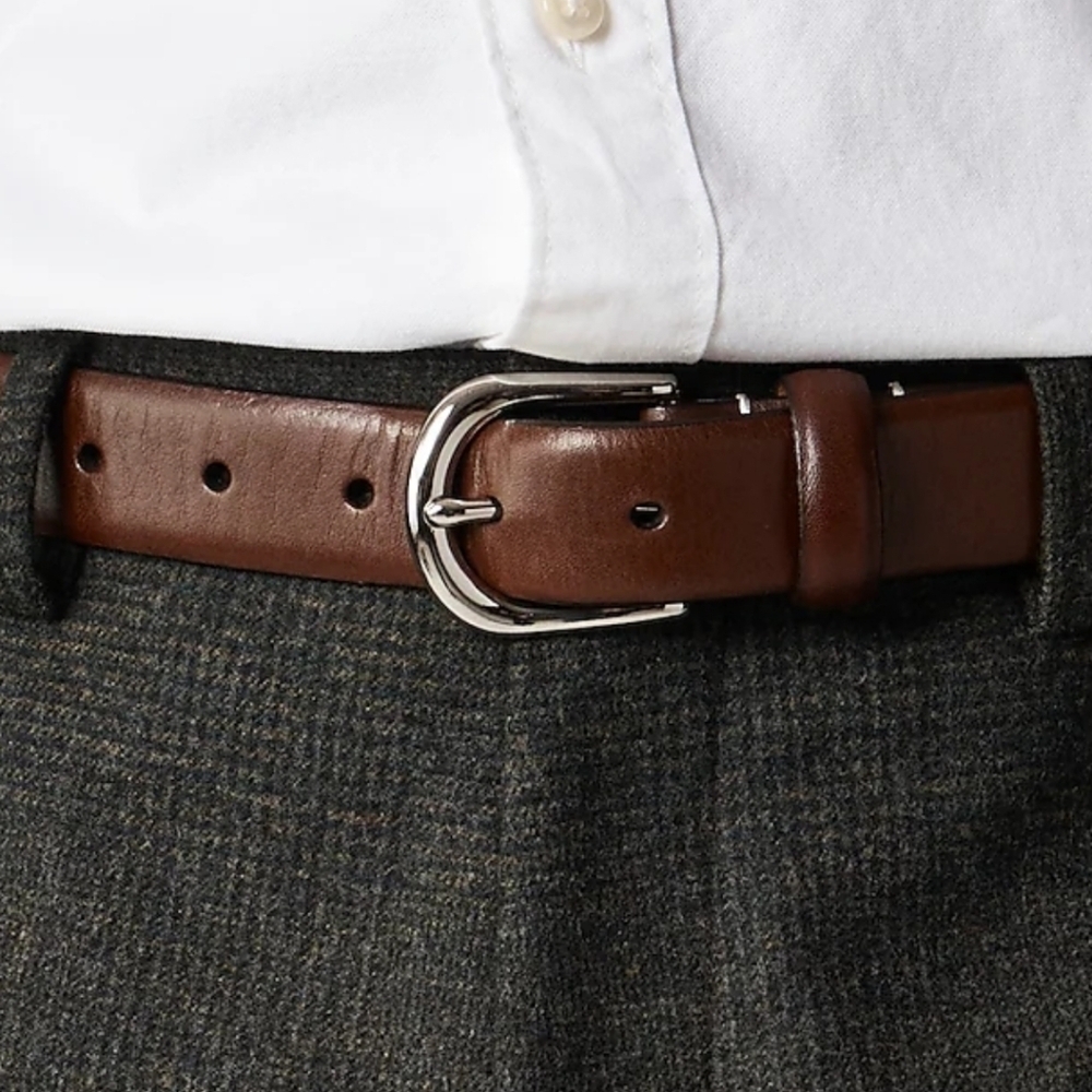 New! J. Crew Leather Round Buckle Dress Belt in Maple